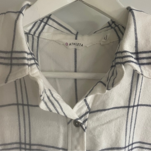 Athleta Womens Soft Button Up White Blue Plaid Shirt Size Medium - Picture 7 of 9
